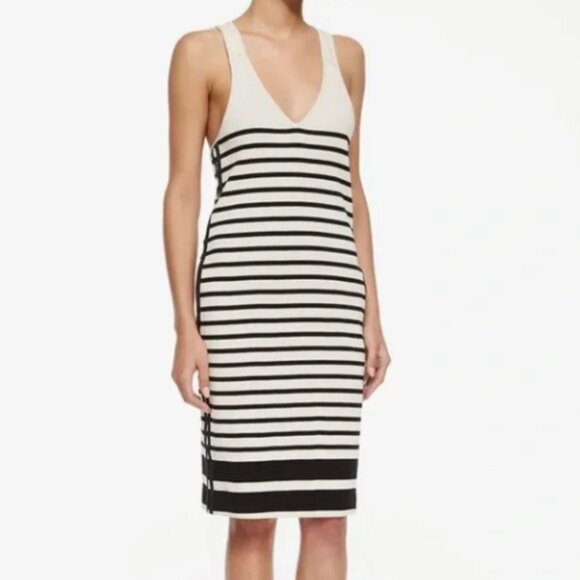 Rag & Bone Cream & Black Striped Knit Tank Dress 100% Cotton Small to Medium - Picture 1 of 13